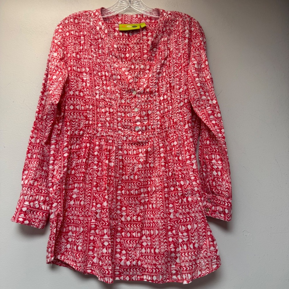 Rock Flower Paper Tunic Women S Red Excellent Boho Geometric Cotton Blouse